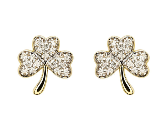 14K Gold Lab Diamond Shamrock Earrings