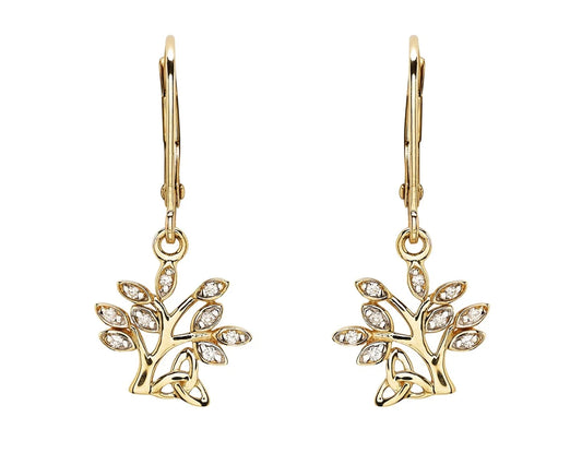 14K Gold Lab Diamond Tree of Life Earrings