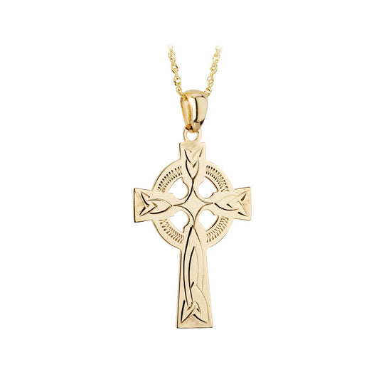14k. Hand Engraved Celtic Cross Necklace