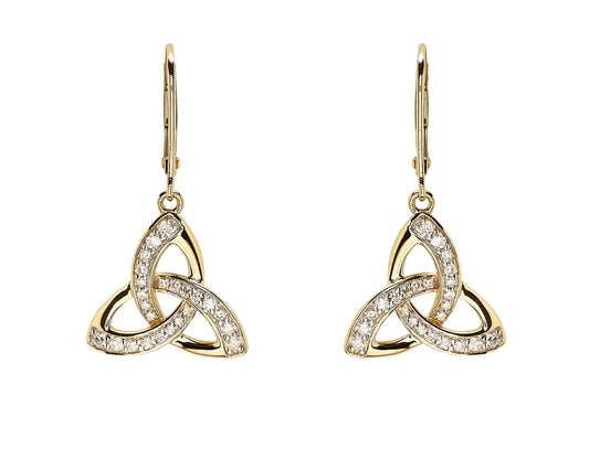 14K Gold Lab Diamond Trinity Knot Stud Drop Earrings