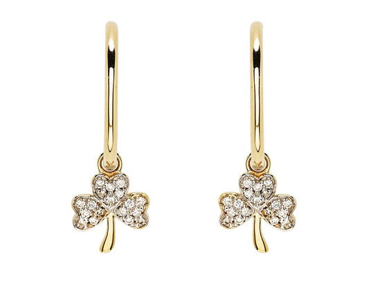 14K Gold Lab Diamond Shamrock Drop Earrings