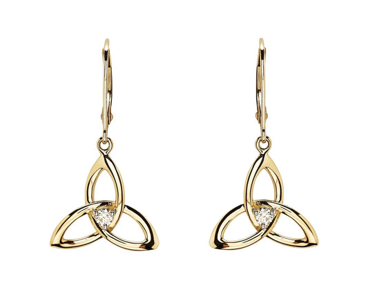 14K Gold Single Lab Diamond Trinity Knot Earrings .12ct.