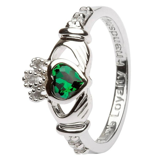ShanOre Sterling Silver Green CZ Claddagh Ring