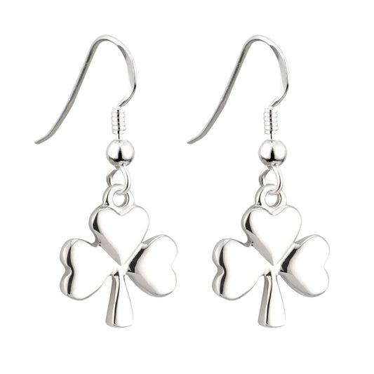 Solvar Rhodium Celtic Shamrock Drop Earrings