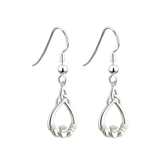 Sterling Silver Trinity Claddagh Drop Earrings