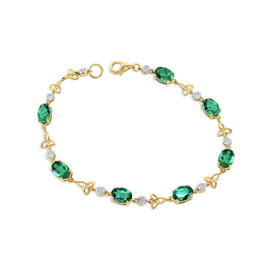 14kt Gold Lab Diamond and Emerald Trinity Bracelet