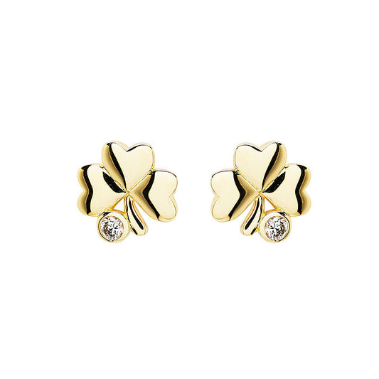 14K Gold Lab Diamond Bezel Shamrock Earrings