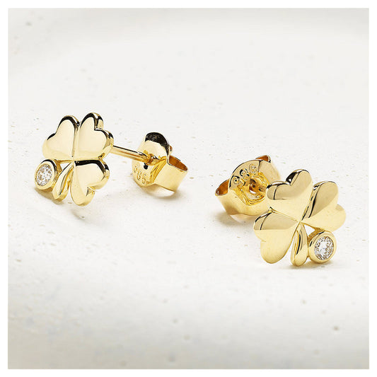 14K Gold Lab Diamond Bezel Shamrock Earrings