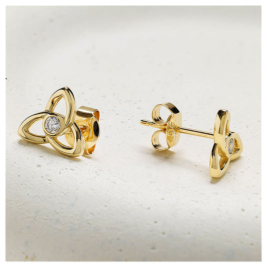14K Gold Lab Bezel Diamond Trinity Knot Stud Earrings
