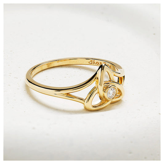 14K. Yellow Gold & Lab Diamond Single Trinity Knot RIng