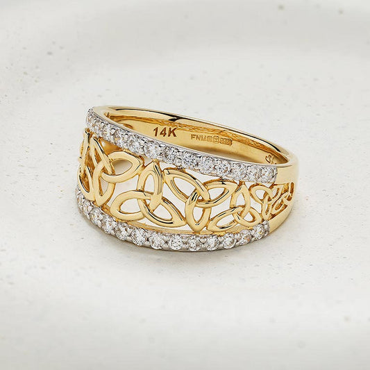 14K. Yellow Gold & Lab Diamond Trinity Knot Dome Band