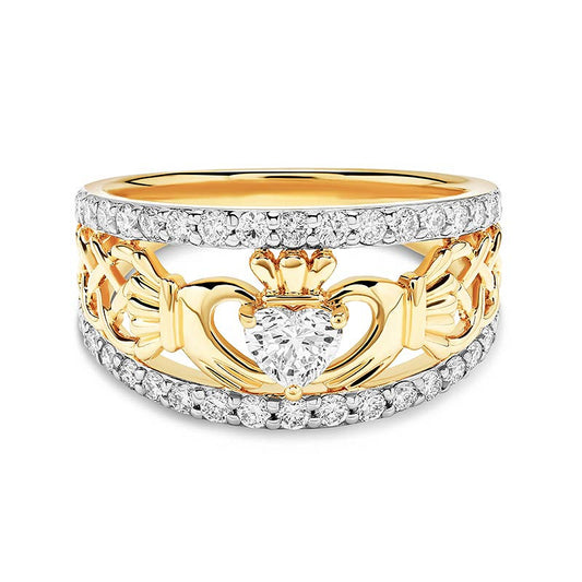 14K. Yellow Gold & Lab .82 Ct. Diamond Celtic Claddagh Ring