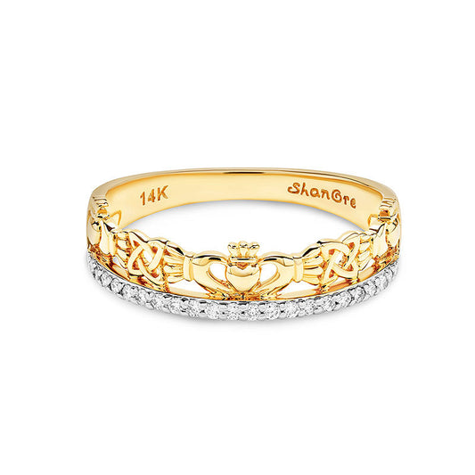 14K. Yellow Gold & Lab Diamond Celtic Claddagh Narrow Band