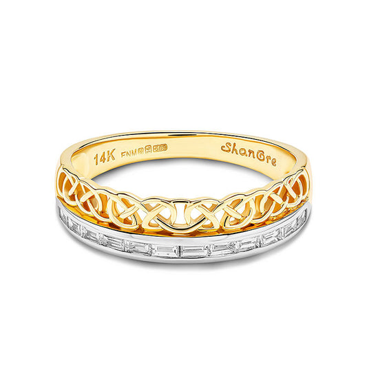 14K. Yellow Gold & Lab Diamond Celtic Knot Narrow Band