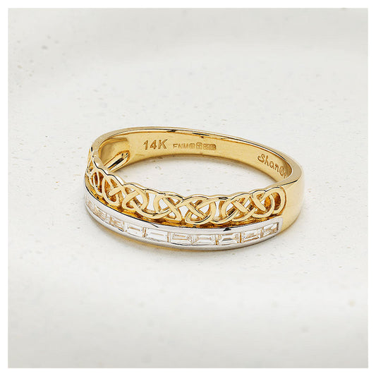 14K. Yellow Gold & Lab Diamond Celtic Knot Narrow Band