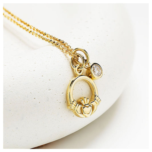 14kt Gold Lab Diamond Bezel Claddagh Necklace Small
