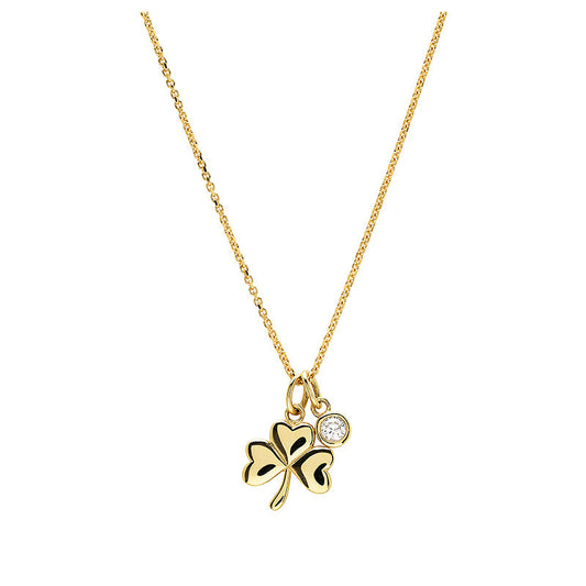 14kt Gold Lab Bezel Diamond Shamrock Necklace