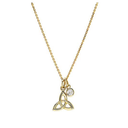 14kt Gold Bezel Lab Diamond Trinity Knot Necklace Small