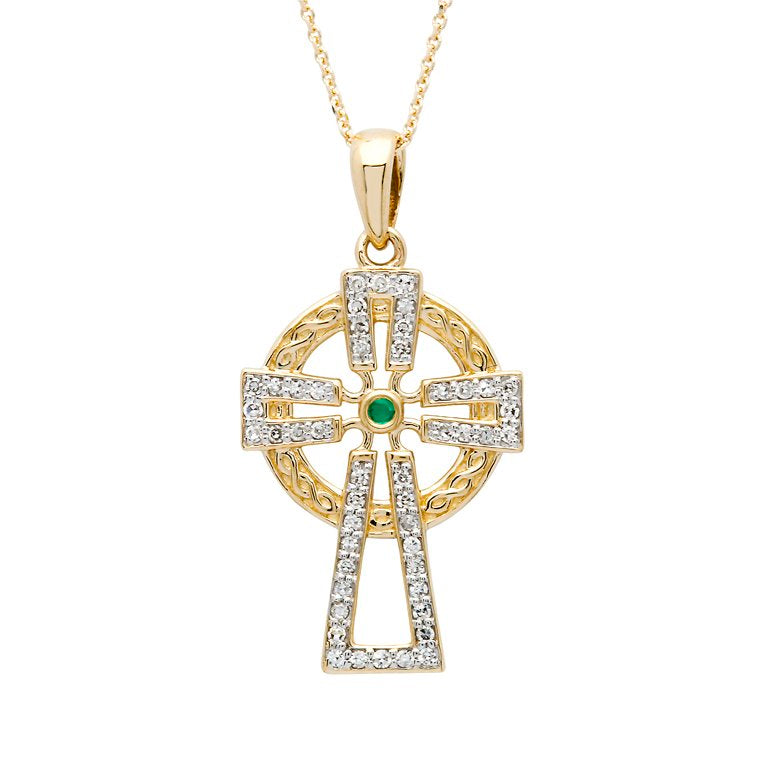ShanOre 14K. Diamond Emerald Celtic Cross Necklace