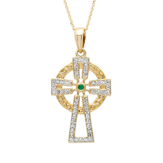 ShanOre 14K. Diamond Emerald Celtic Cross Necklace