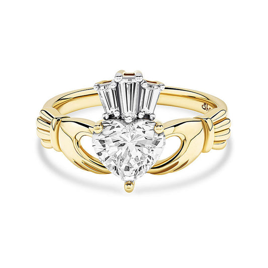 14K. Yellow Gold & Lab 1 Ct. Diamond Claddagh Ring