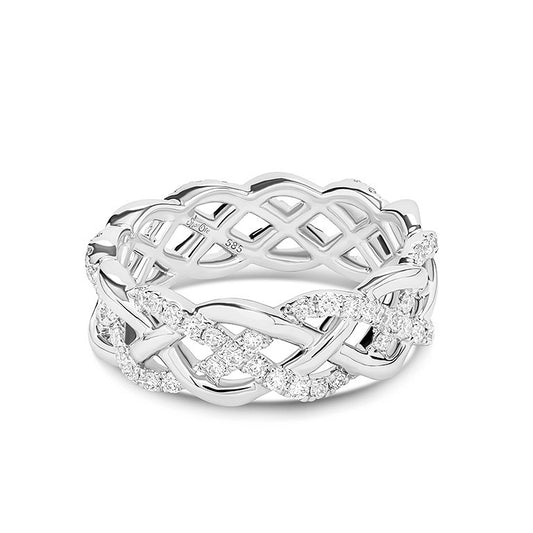14K. White Gold & Lab Diamond Celtic Knot Wide Band