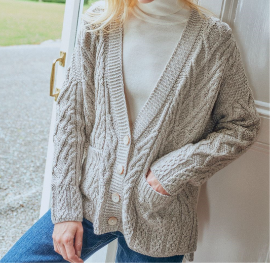 Aran Woollen Mills Vented Box Cardigan with Trellis