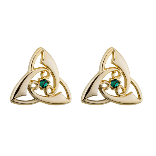 Gold Plated Trinity Green Stone Stud Earrings