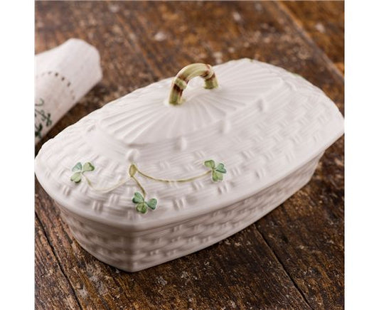 Belleek Shamrock Butter Dish