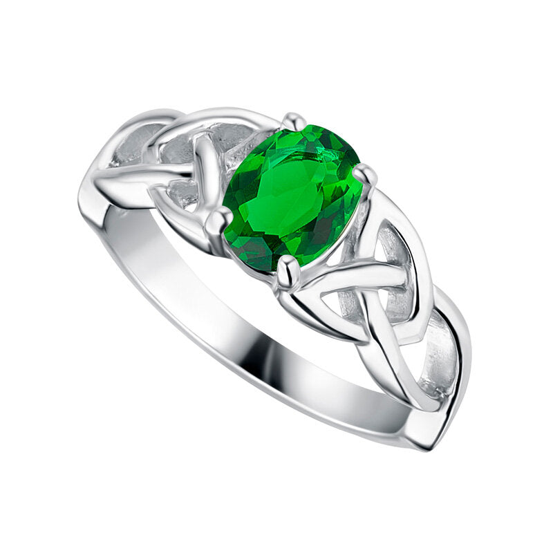Sterling Silver Green CZ Trinity Knot Ring