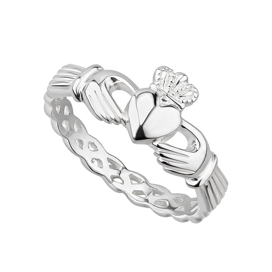 Ladies Sterling Silver Claddagh Ring with Celtic Braid