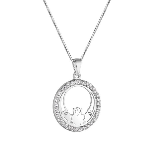 Circle Claddagh CZ Necklace