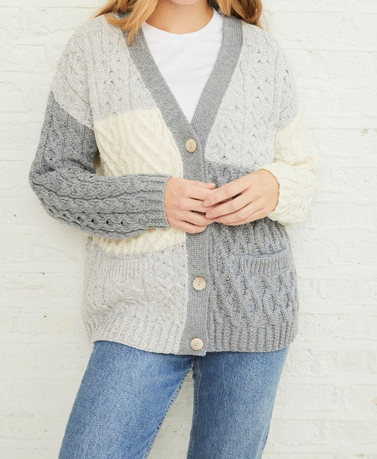 Aran Woollen Mills Merino Supersoft Wool Patchwork Cardigan