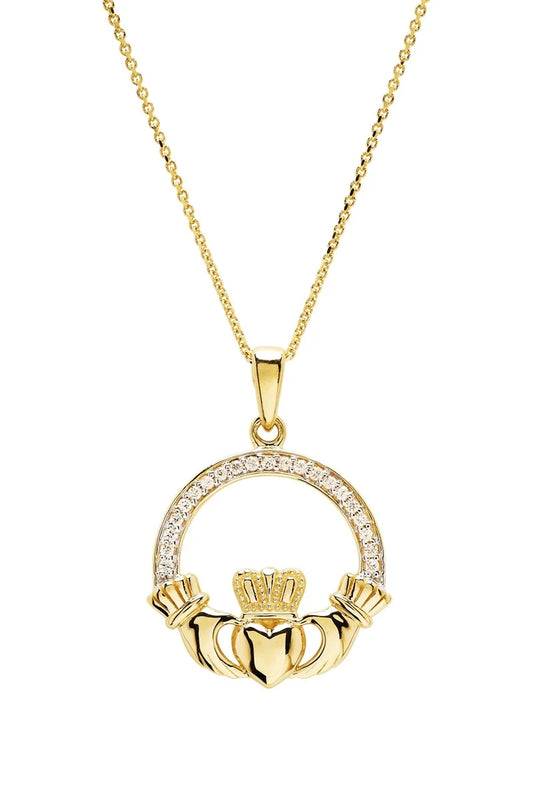 14kt Gold Lab Diamond Claddagh Necklace .10ct