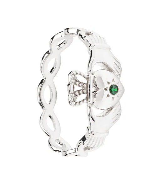 ShanOre SS Green CZ Claddagh Celtic Braid Claddagh