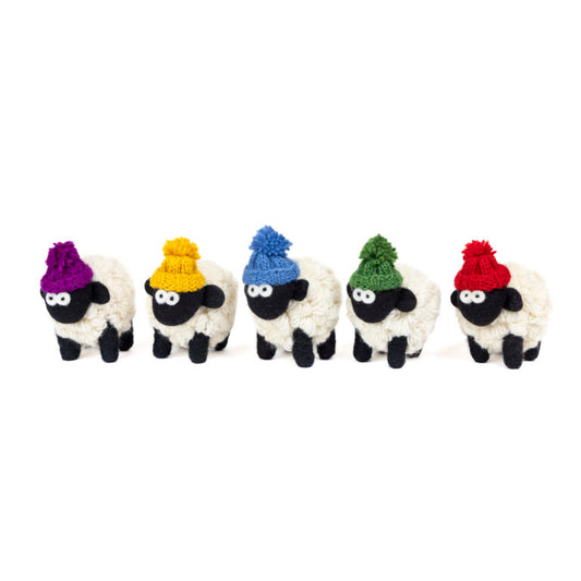 Mountain Standing Sheep with Bobble Ski Caps