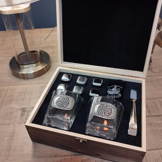 Mullingar Pewter Whiskey Plain Glass Set with Whiskey Stones