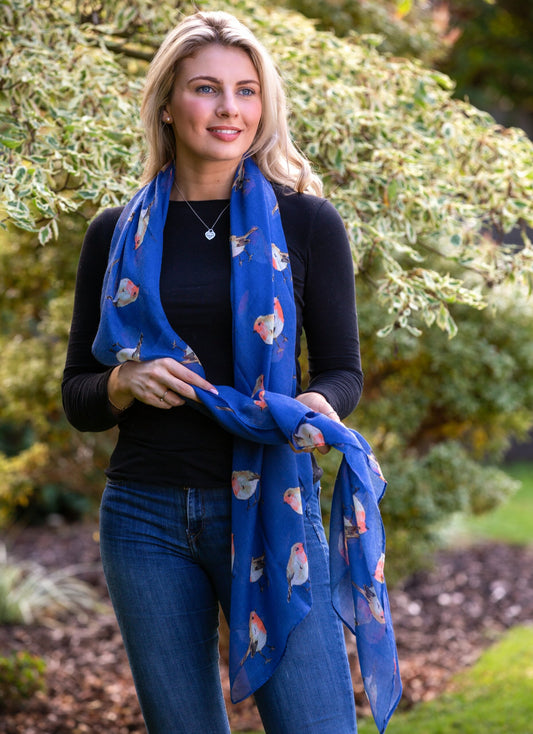 Erin Knitwear Watercolor Robin Scarf - Navy
