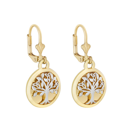 Two Tone Gold Plated Tree of Life Earrings