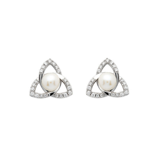 ShanOre Sterling Silver Trinity Knot with Pearl/CZ Earrings