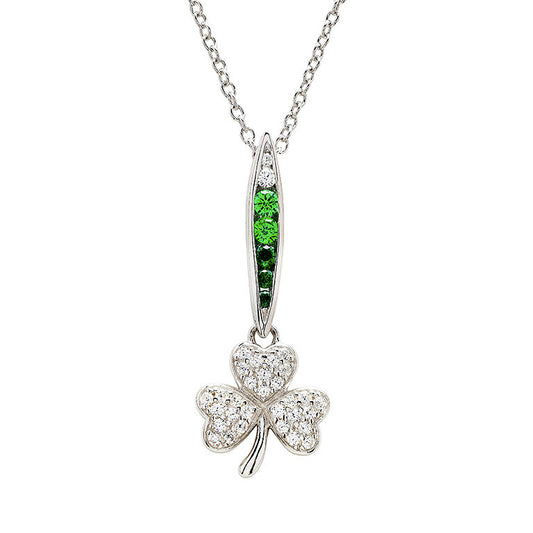 ShanOre Sterling Silver Green & White CZ Shamrock Necklace