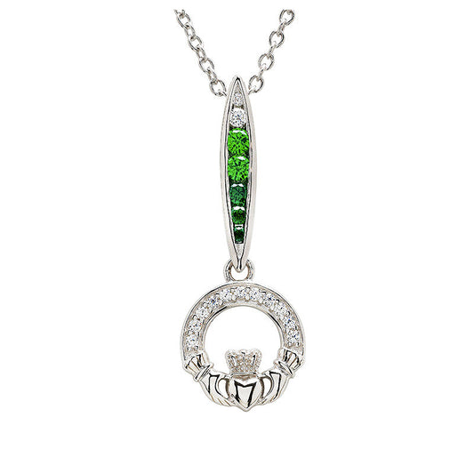 ShanOre Sterling Silver Green & White CZ Claddagh Necklace