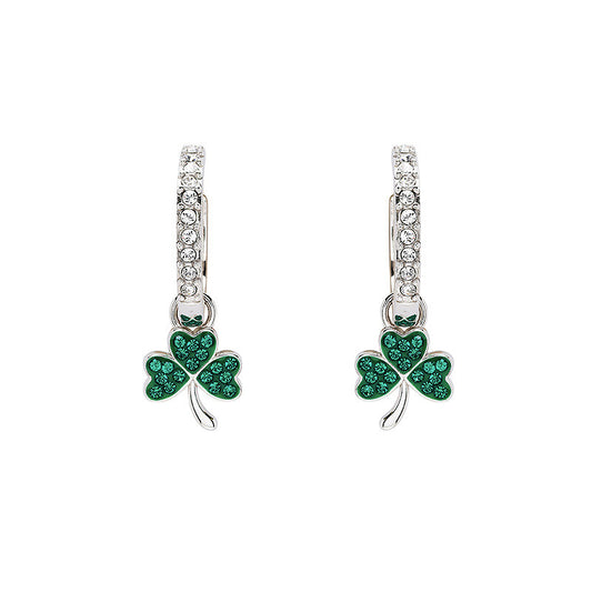 ShanOre SS Sterling Silver Pearl/Crystal Shamrock Earrings