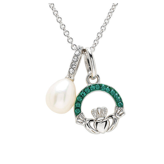 ShanOre SS Crystal Claddagh Pearl Crystal Necklace