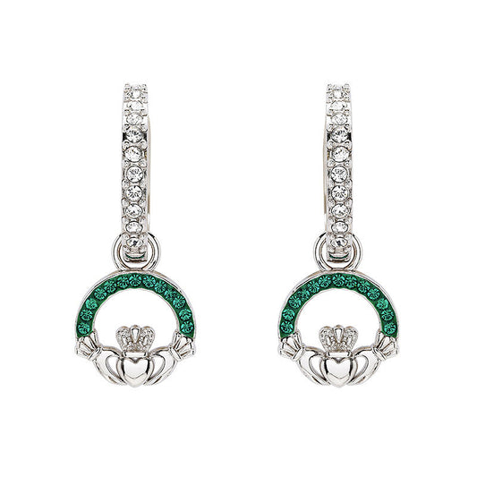 Sterling Silver Pearl/Crystal Claddagh Earrings