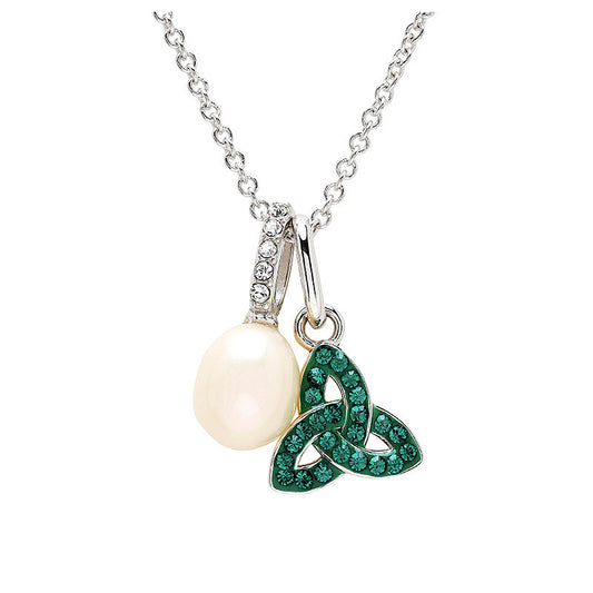 ShanOre SS Crystal Trinity Knot Pearl Crystal Necklace