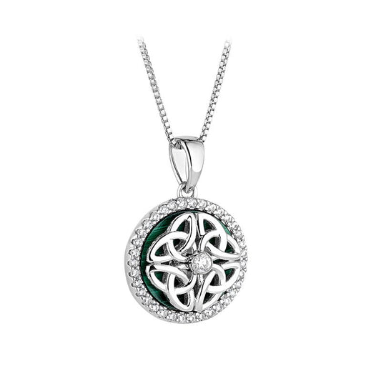 Solvar Malachite and CZ Celtic Spinning Necklace