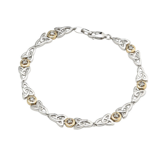 Solvar 10K. Sterling Silver Trinity Knot Link Bracelet with Diamonds