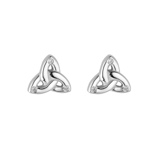 Solvar Sterling Silver Flush Set CZ Stud Trinity Earrings