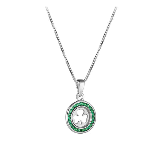 Solvar Sterling Silver Kids Green Shamrock Pendant